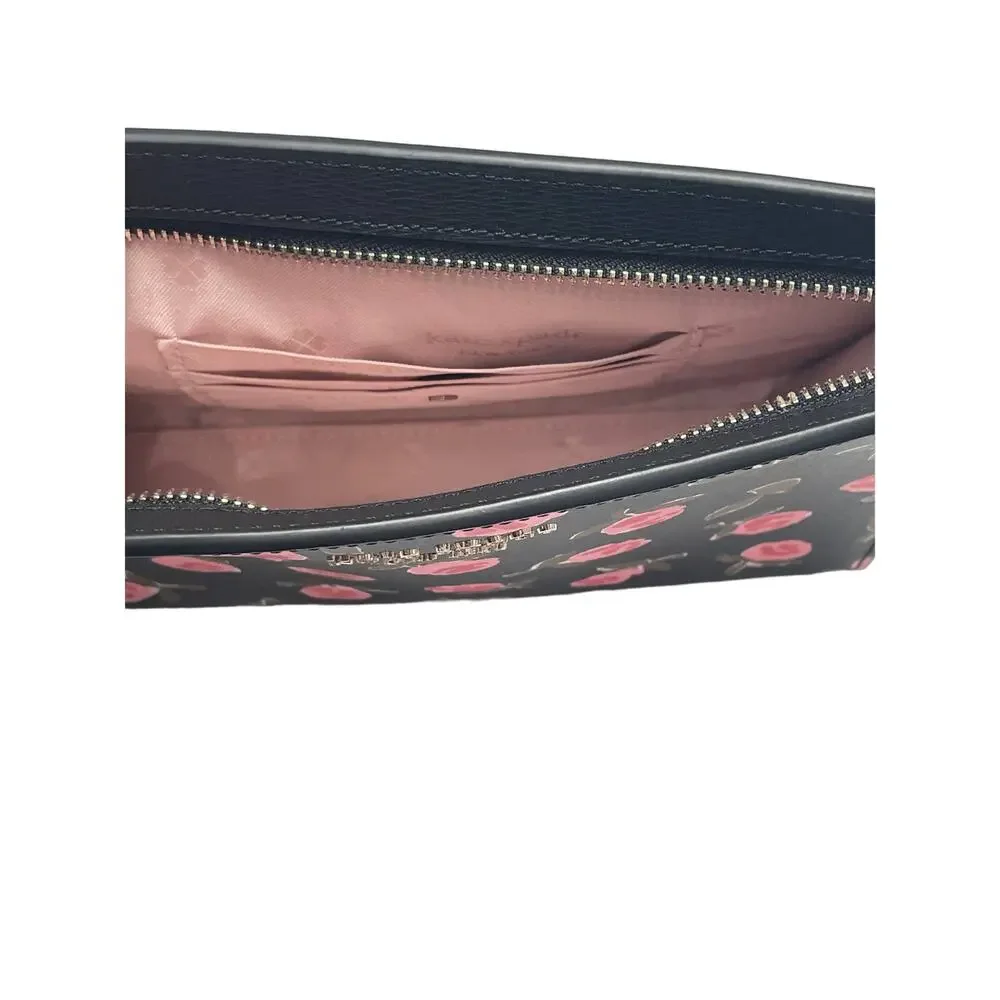Kate Spade New York Spencer Ditsy Rose Printed PVC Wristlet with Gusset Black